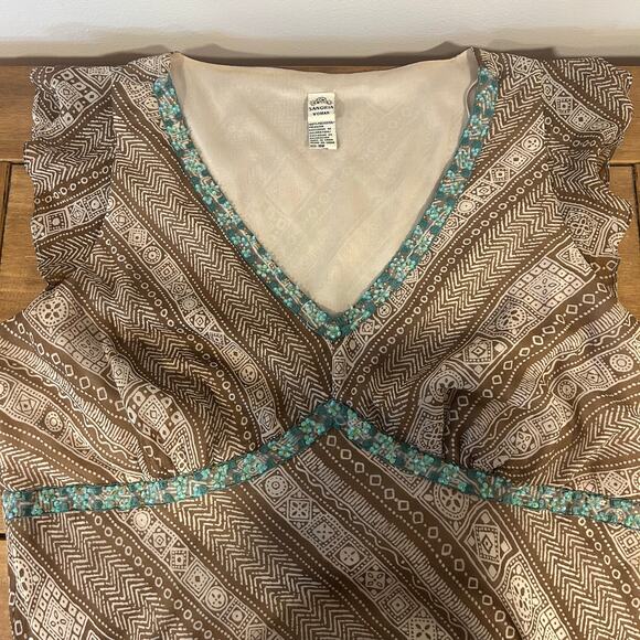 SANGRIA WOMAN Sz 18 Silk Vintage Babydoll Maxi Aqua Bead Tiered Phoebe Buffay - Picture 13 of 16